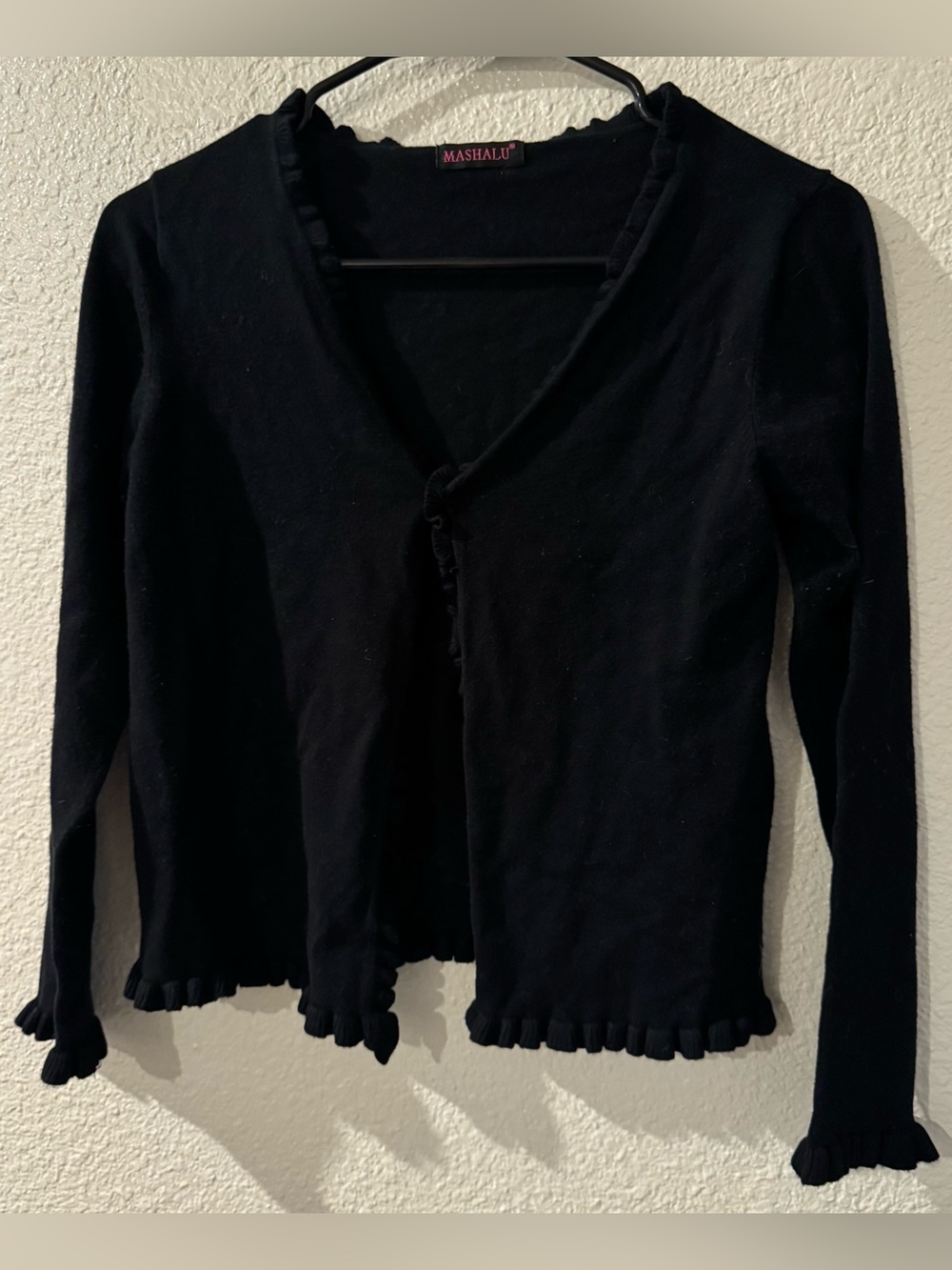 Black Ruffle-Trim Cardigan
